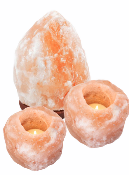 Himalayan Salt Lamp 2-3kg and 2 salt rock candles.