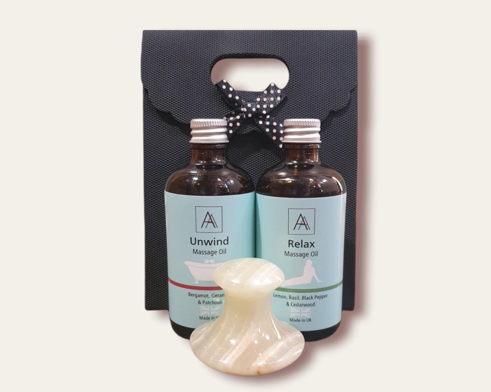 Unwind and Relax Massage Oil Gift set with Marble Massager