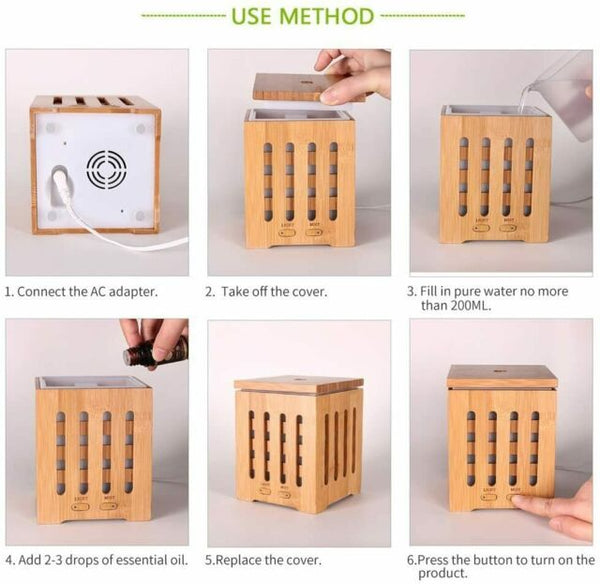 Bamboo Square Humidifier and Aromatherapy Diffuser